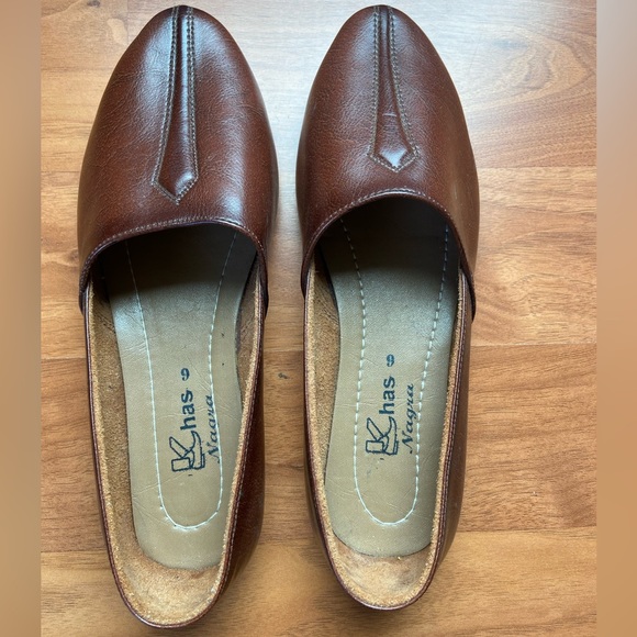 Brown Leather Loafers Khas Nagra Handmade Slip-on Dress Shoe - Picture 2 of 4